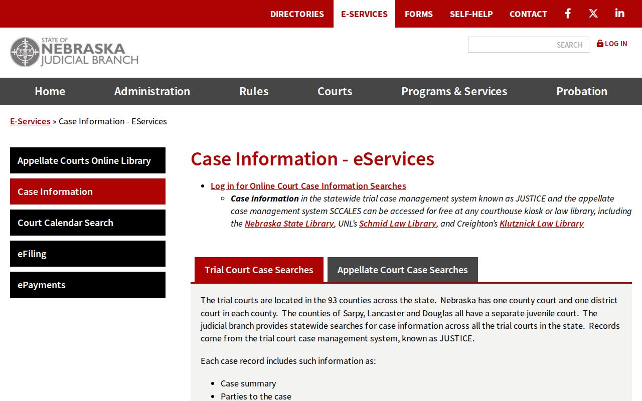 Brown County court case lookup options in Nebraska JUSTICE