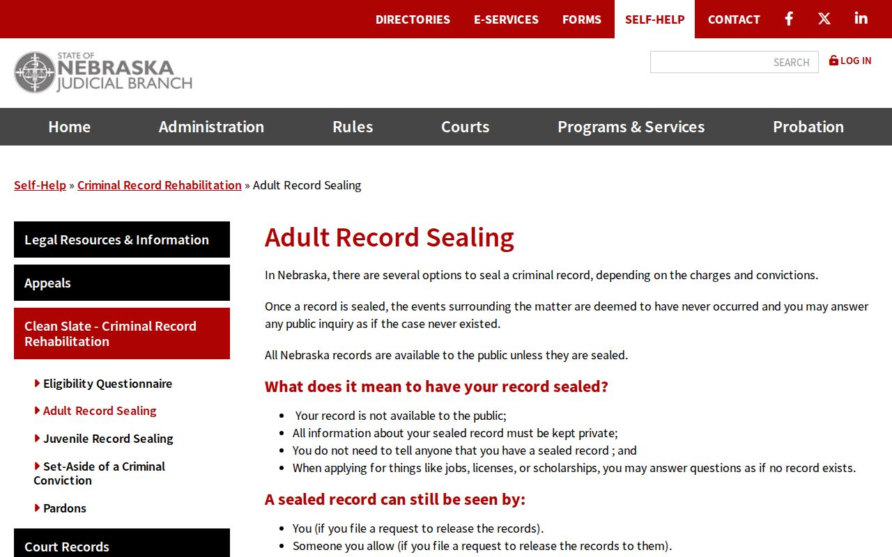 Brown County court record sealing eligibility information